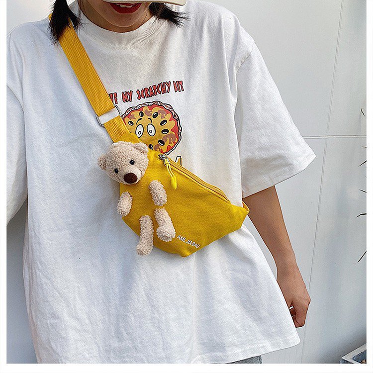 Cross-Border New Ladies' Purse Zipper Chest Bag Canvas with Dog Waist Bag Mobile Phone Waist Bag Sports Messenger Bag