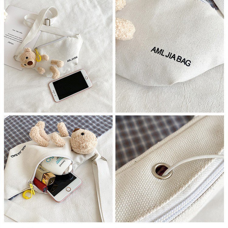 Cross-Border New Ladies' Purse Zipper Chest Bag Canvas with Dog Waist Bag Mobile Phone Waist Bag Sports Messenger Bag