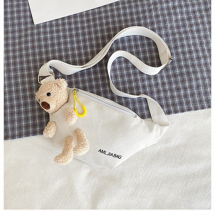 Cross-Border New Ladies' Purse Zipper Chest Bag Canvas with Dog Waist Bag Mobile Phone Waist Bag Sports Messenger Bag