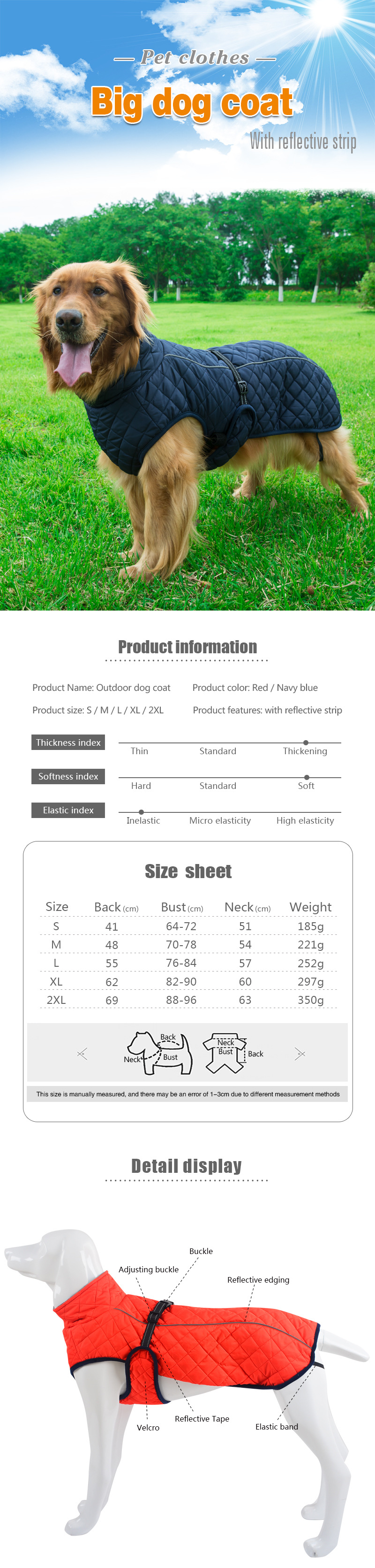 V · Pet · B · R Autumn and Winter Large Dog Dog Cotton-Padded Clothes Cross-Border Pet Outdoor Shell Jacket Reflective Warm Clothes