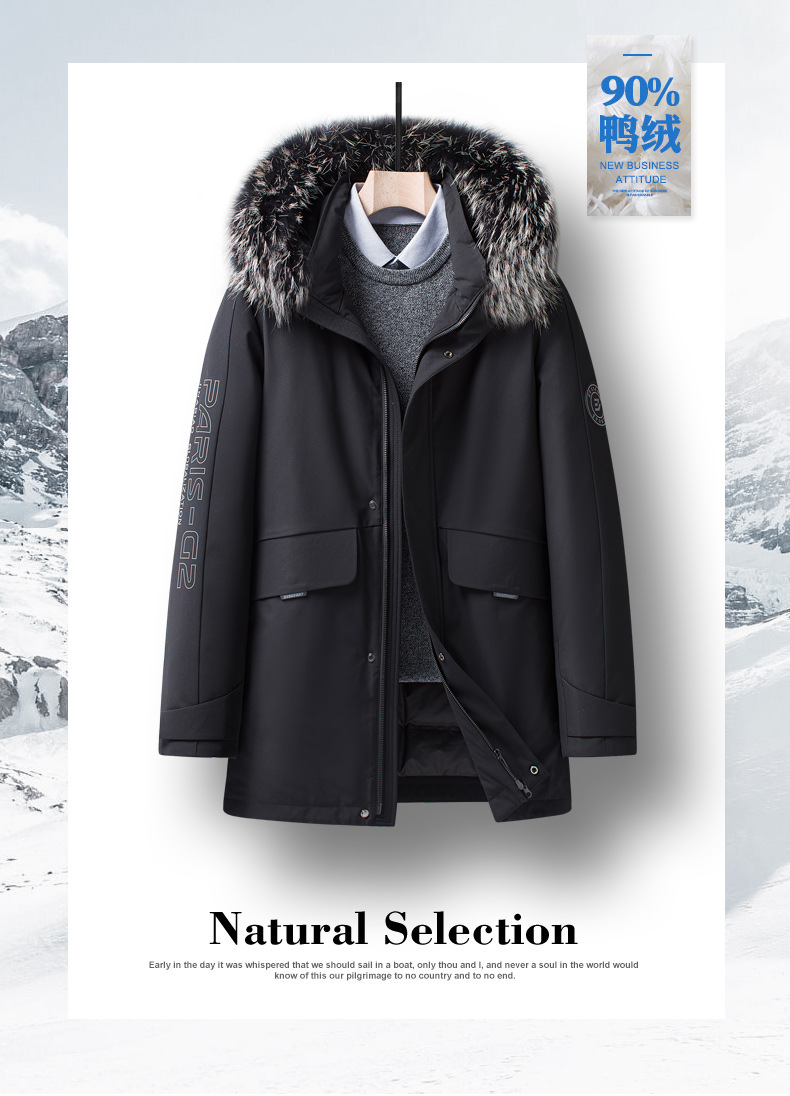 Lansboter Men's down Jacket Winter New Silver Fox Fur Collar Thickened Outdoor Cold-Proof Mid-Length down Jacket for Men Lansboter Men's down Jacket Winter New Silver Fox Fur Collar Thickened Outdoor Cold-Proof Mid-Length down Jacket for Men