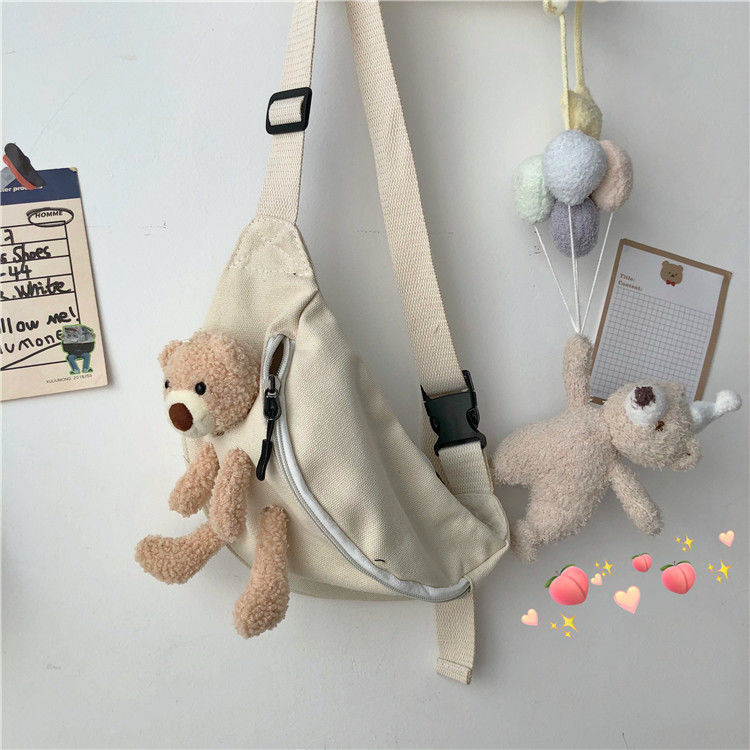 Japanese Style Students All-Matching Ins Crossbody Canvas Chest Bag for Women 2020 New Popular Online Popular Cute Bear Waist Bag