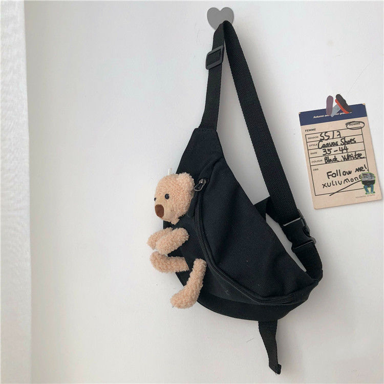 Japanese Style Students All-Matching Ins Crossbody Canvas Chest Bag for Women 2020 New Popular Online Popular Cute Bear Waist Bag