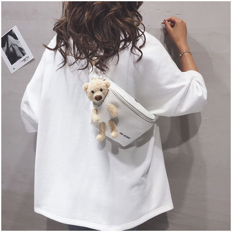 Japanese Style Students All-Matching Ins Crossbody Canvas Chest Bag for Women 2020 New Popular Online Popular Cute Bear Waist Bag