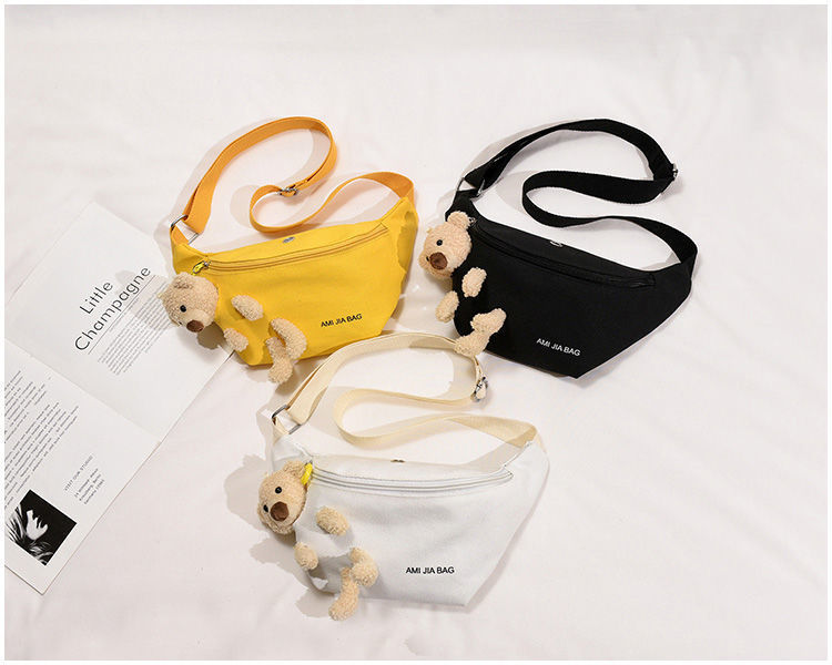 Japanese Style Students All-Matching Ins Crossbody Canvas Chest Bag for Women 2020 New Popular Online Popular Cute Bear Waist Bag