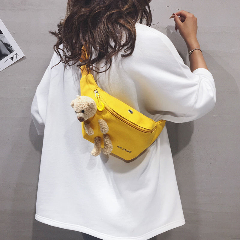 Japanese Style Students All-Matching Ins Crossbody Canvas Chest Bag for Women 2020 New Popular Online Popular Cute Bear Waist Bag