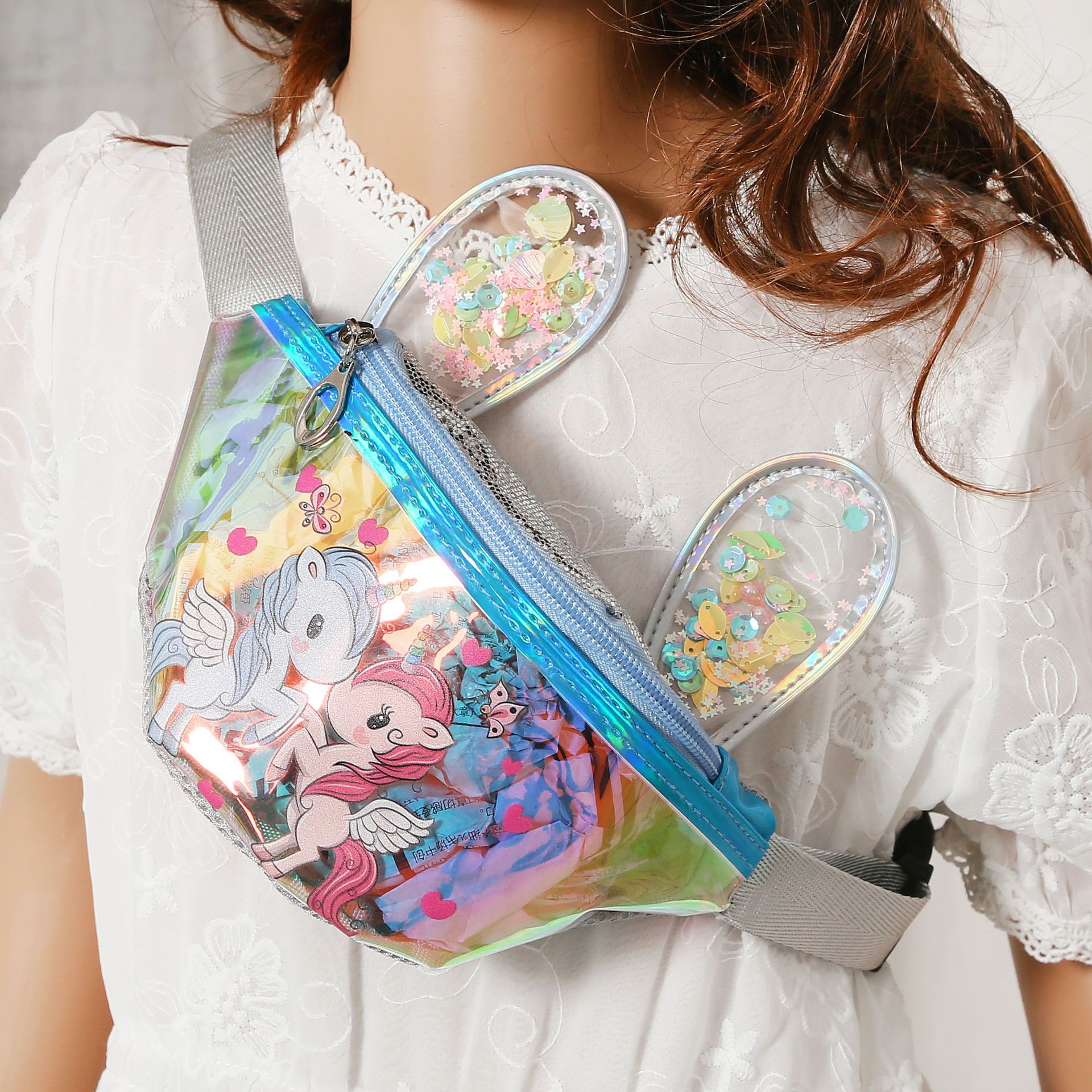 Wholesale New Girls&#039; Shoulder Messenger Bag Ear Quicksand Unicorn Cartoon Cartoon Cute Multi-Color Optional Waist Bag
