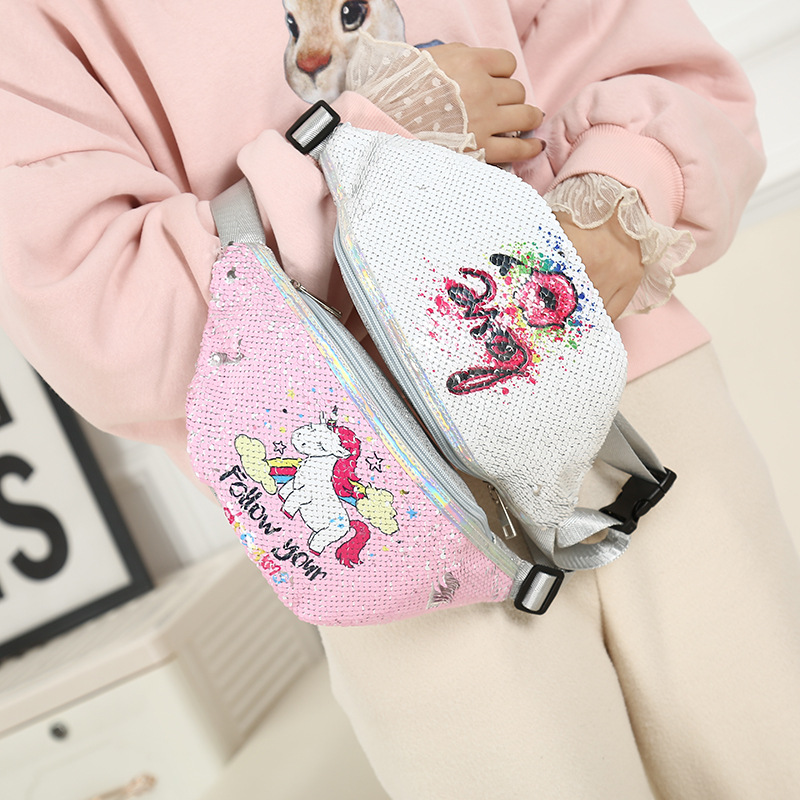 Unicorn Unicorn Pockets Student Cartoon Sequins Sports Waist Pack Mermaid Fashionable Cosmetic Bag Unicorn Unicorn Pockets Student Cartoon Sequins Sports Waist Pack Mermaid Fashionable Cosmetic Bag