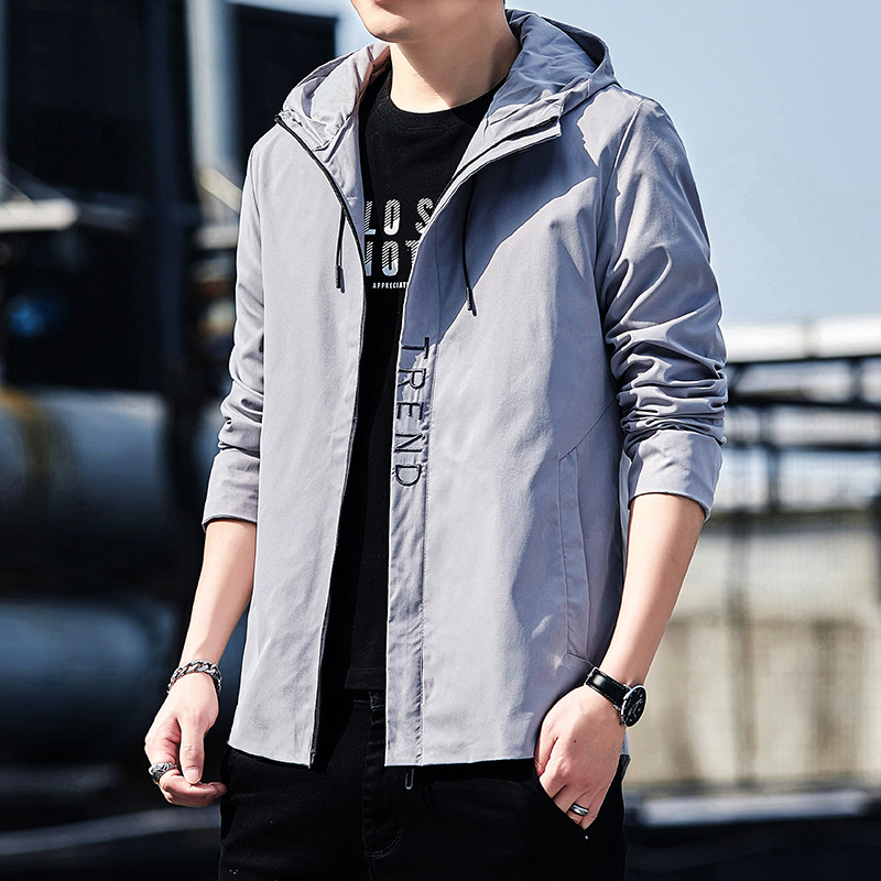2022 Men&#039;s New Jacket Spring Korean Slim Embroidered Hooded Jacket Thin Outdoor Trendy Coat Men&#039;s Clothing