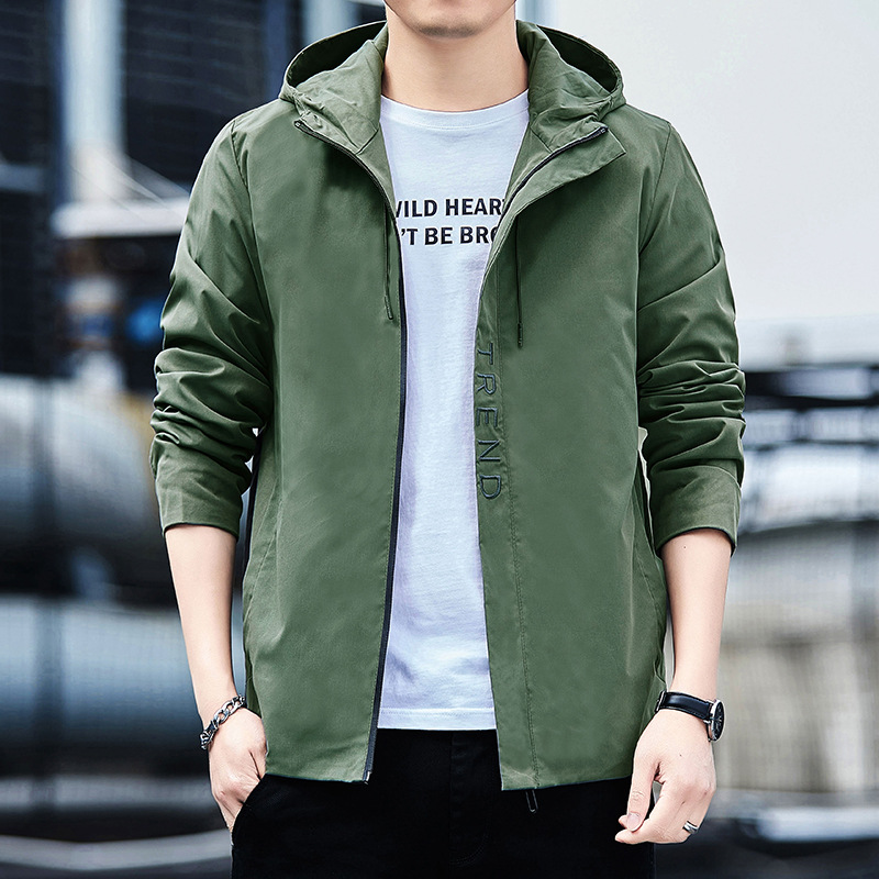 2022 Men&#039;s New Jacket Spring Korean Slim Embroidered Hooded Jacket Thin Outdoor Trendy Coat Men&#039;s Clothing
