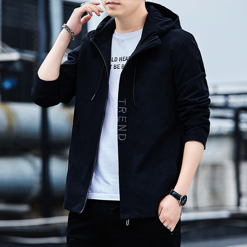 2022 Men&#039;s New Jacket Spring Korean Slim Embroidered Hooded Jacket Thin Outdoor Trendy Coat Men&#039;s Clothing