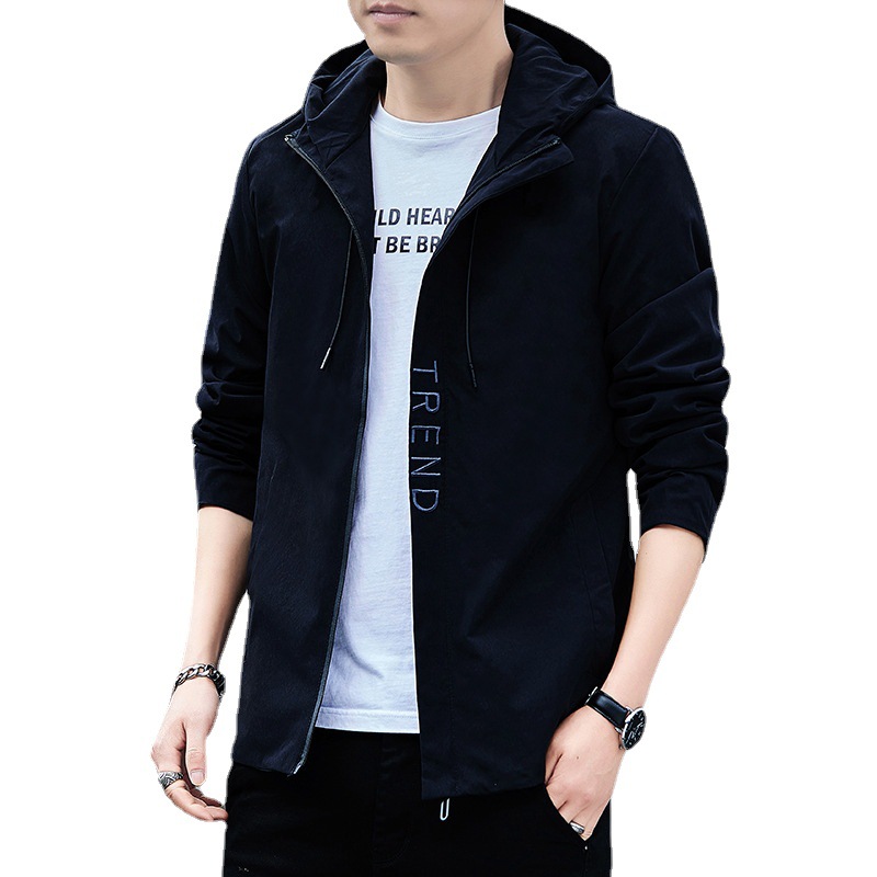2022 Men&#039;s New Jacket Spring Korean Slim Embroidered Hooded Jacket Thin Outdoor Trendy Coat Men&#039;s Clothing
