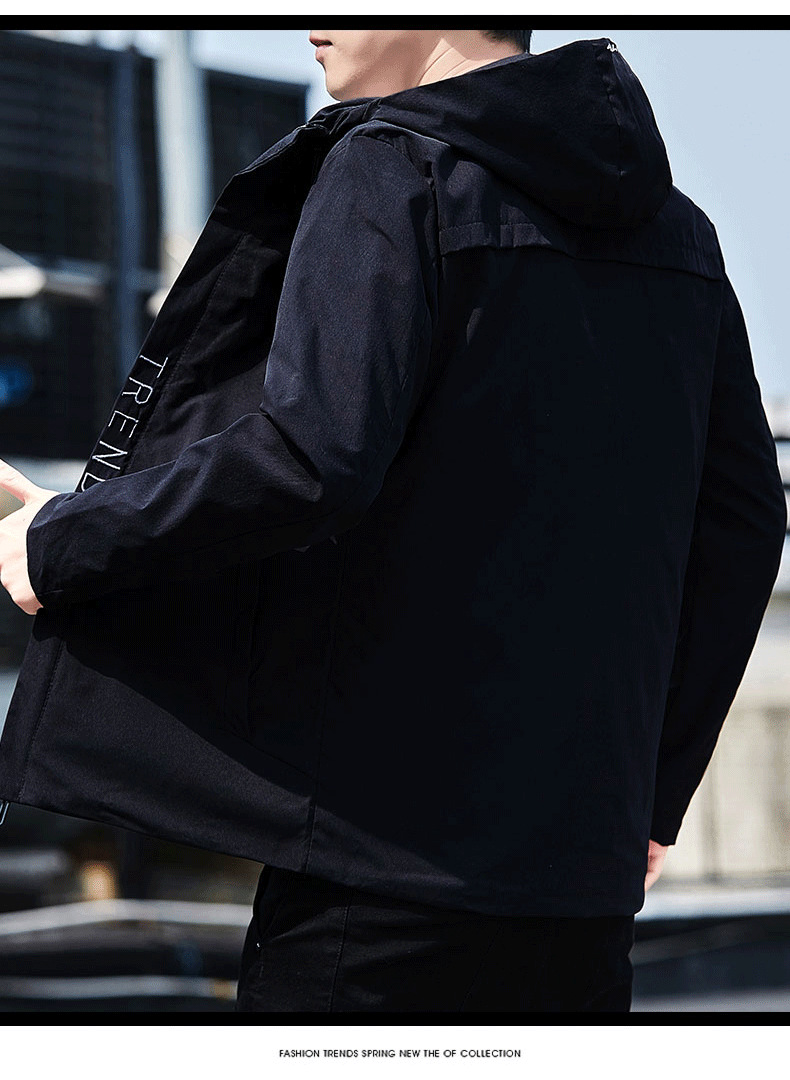 2022 Men's New Jacket Spring Korean Slim Embroidered Hooded Jacket Thin Outdoor Trendy Coat Men's Clothing
