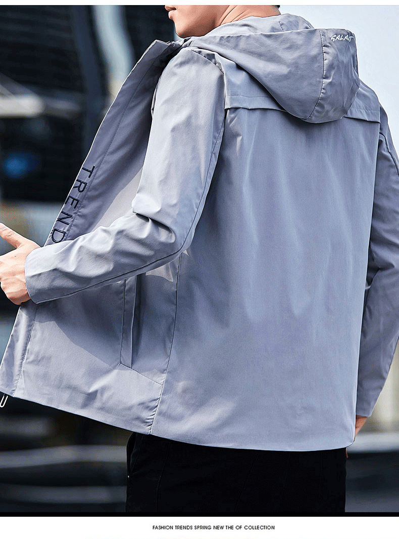 2022 Men's New Jacket Spring Korean Slim Embroidered Hooded Jacket Thin Outdoor Trendy Coat Men's Clothing