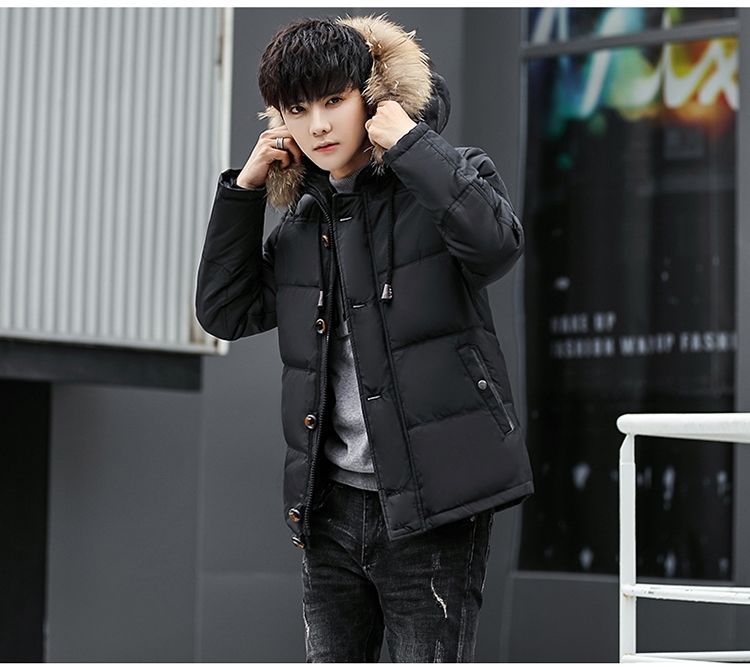 Outdoor down Jacket Men's Short Thickened White Duck down Fur Collar Hood Youth Student Winter Coat Thermal Cold-Proof Clothing Outdoor down Jacket Men's Short Thickened White Duck down Fur Collar Hood Youth Student Winter Coat Thermal Cold-Proof Clothing