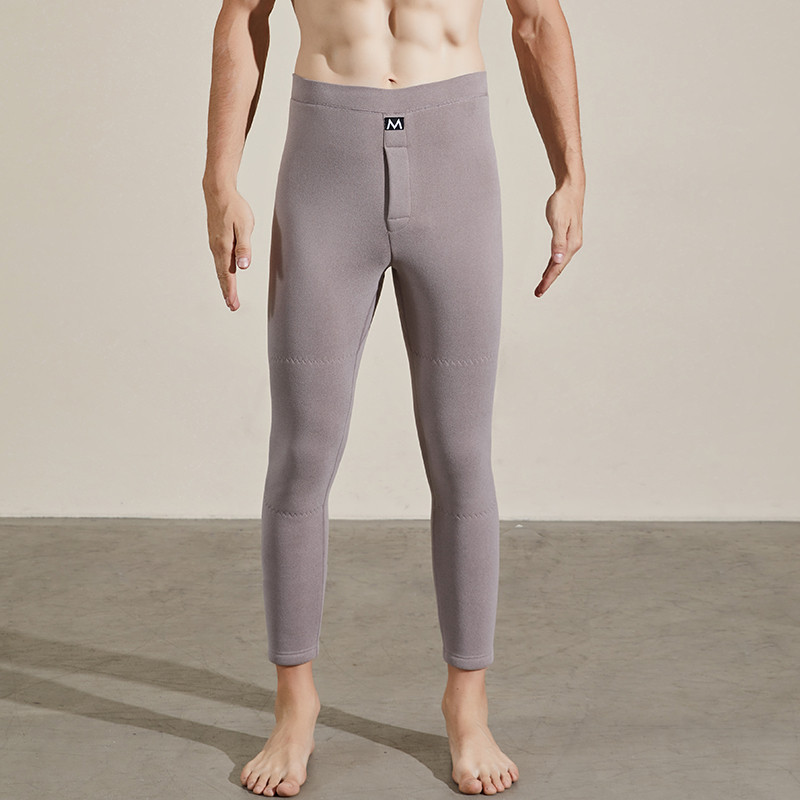 Fall Winter Men Wool Kneecap Fleece-Lined Thick Warm Pants Leggings Men's Long Johns Winter Cotton Pants Fluff Pants
