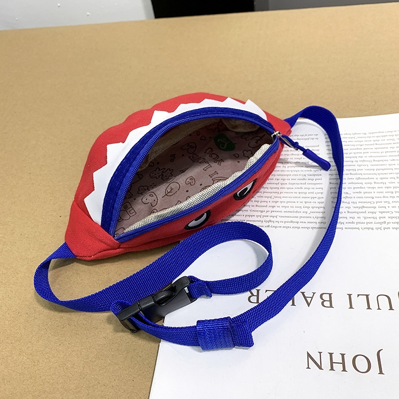 2021 Cartoon Korean Children&#039;s Chest Pack Canvas Embroidered Baby Crossbody Bag Shark Children&#039;s Smiley Waist Bag