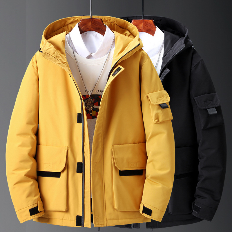 White Duck Down Jacket Men&#039;s Hooded Work Clothes Mid-Length Thickened Warm Outdoor Trendy Brand Ins Couple Coat