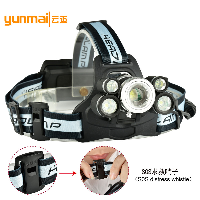 5LED headlight glare 3T6+2*XPE headlights with SOS distress whistle USB charging head lights