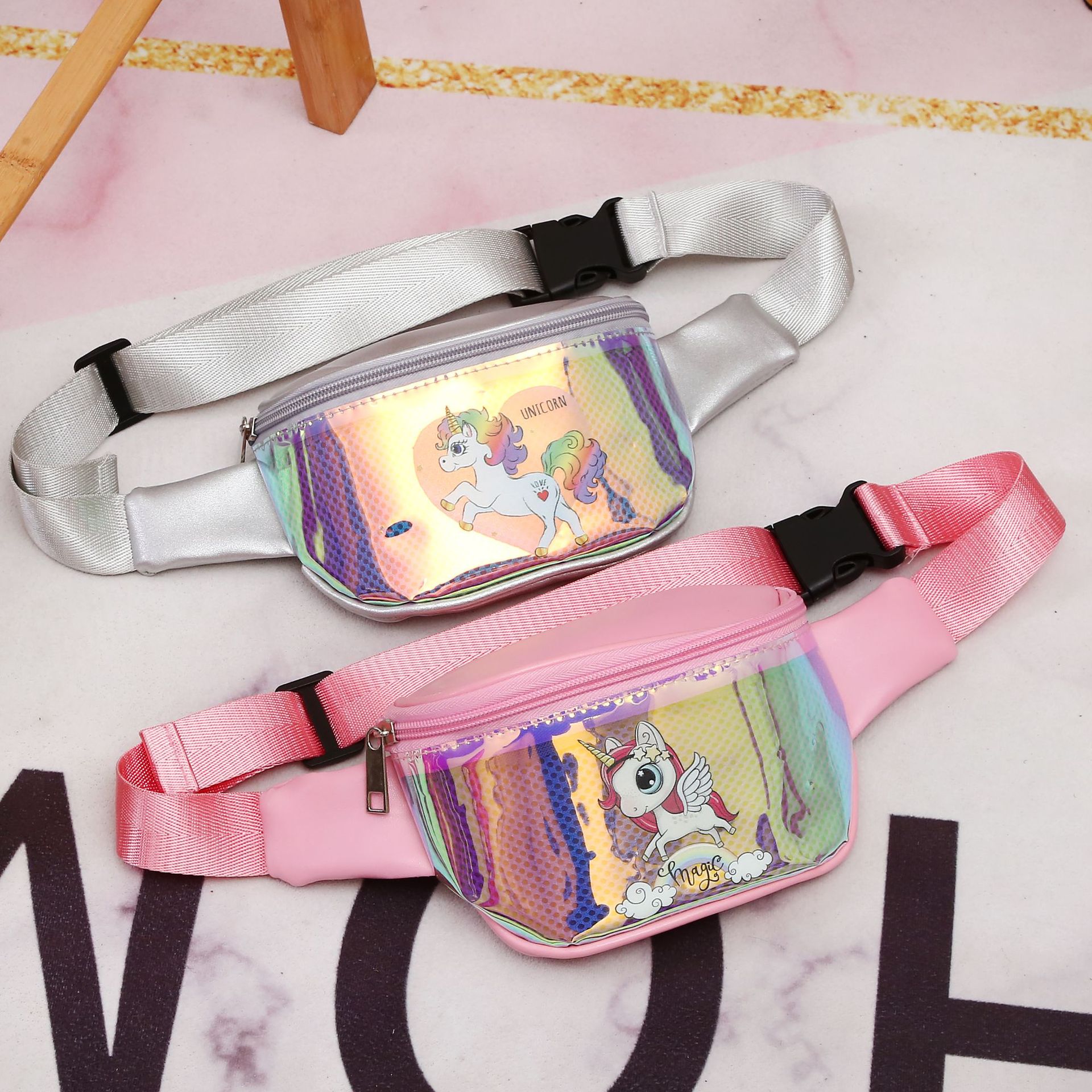 2021 Cross-Border Unicorn Waist Bag Cartoon Cute TPU Sports Chest Bag Children's Laser Crossbody Bag