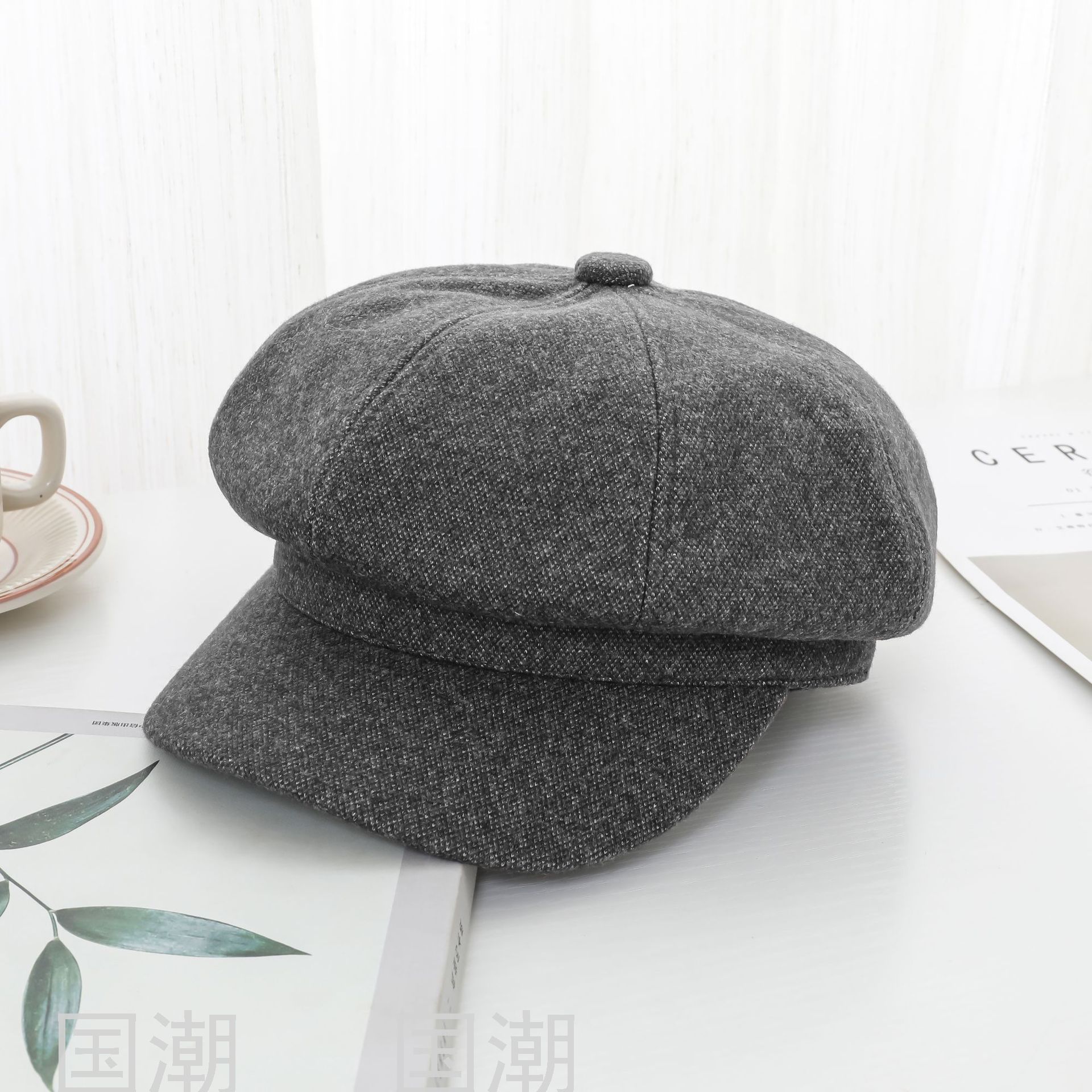 Korean Style Retro Octagonal Hat Children's Autumn and Winter New Peaked Cap Beret Trendy British Female Youth Paint