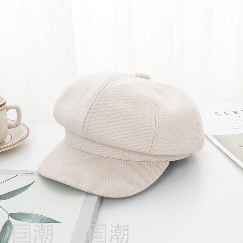 Korean Style Retro Octagonal Hat Children's Autumn and Winter New Peaked Cap Beret Trendy British Female Youth Paint