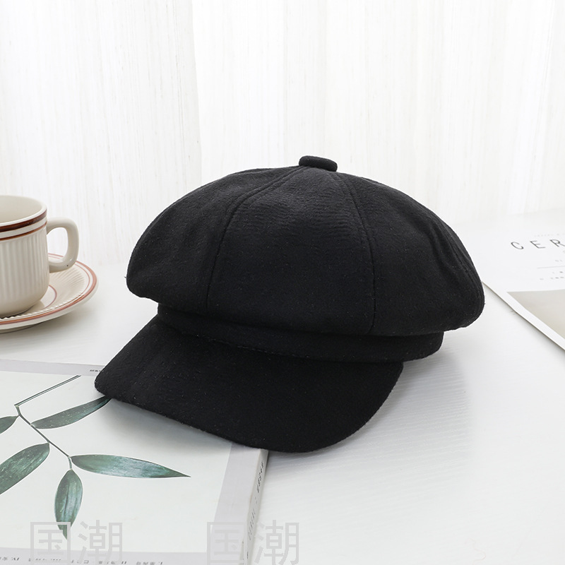 Korean Style Retro Octagonal Hat Children's Autumn and Winter New Peaked Cap Beret Trendy British Female Youth Paint
