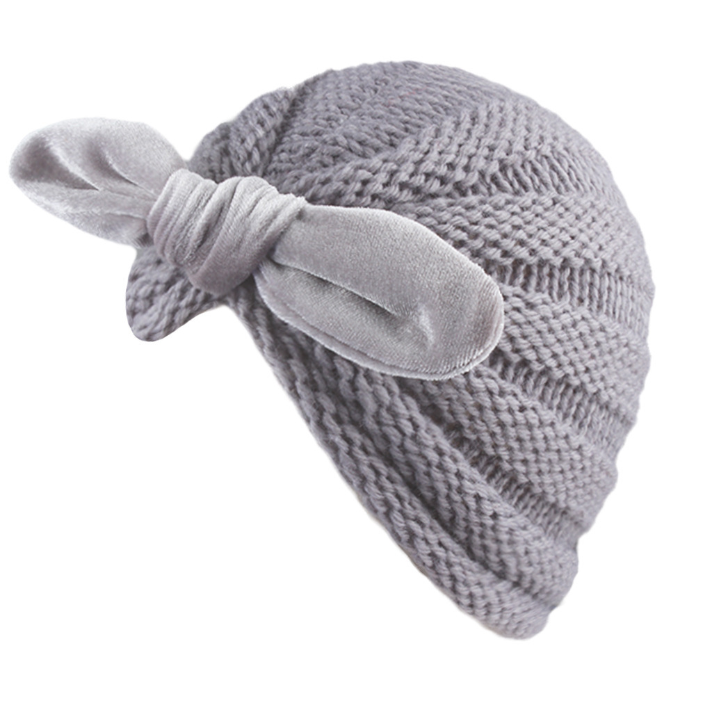 European and American 10 Colors Children&#039;s Gold Velvet Knotted Rabbit Ears Woolen Cap Baby Autumn and Winter Thermal Knitting