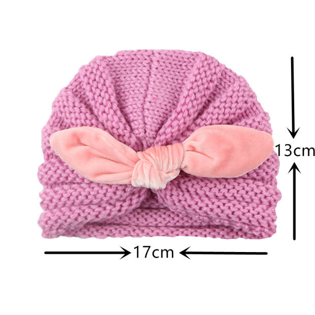 European and American 10 Colors Children's Gold Velvet Knotted Rabbit Ears Woolen Cap Baby Autumn and Winter Thermal Knitting