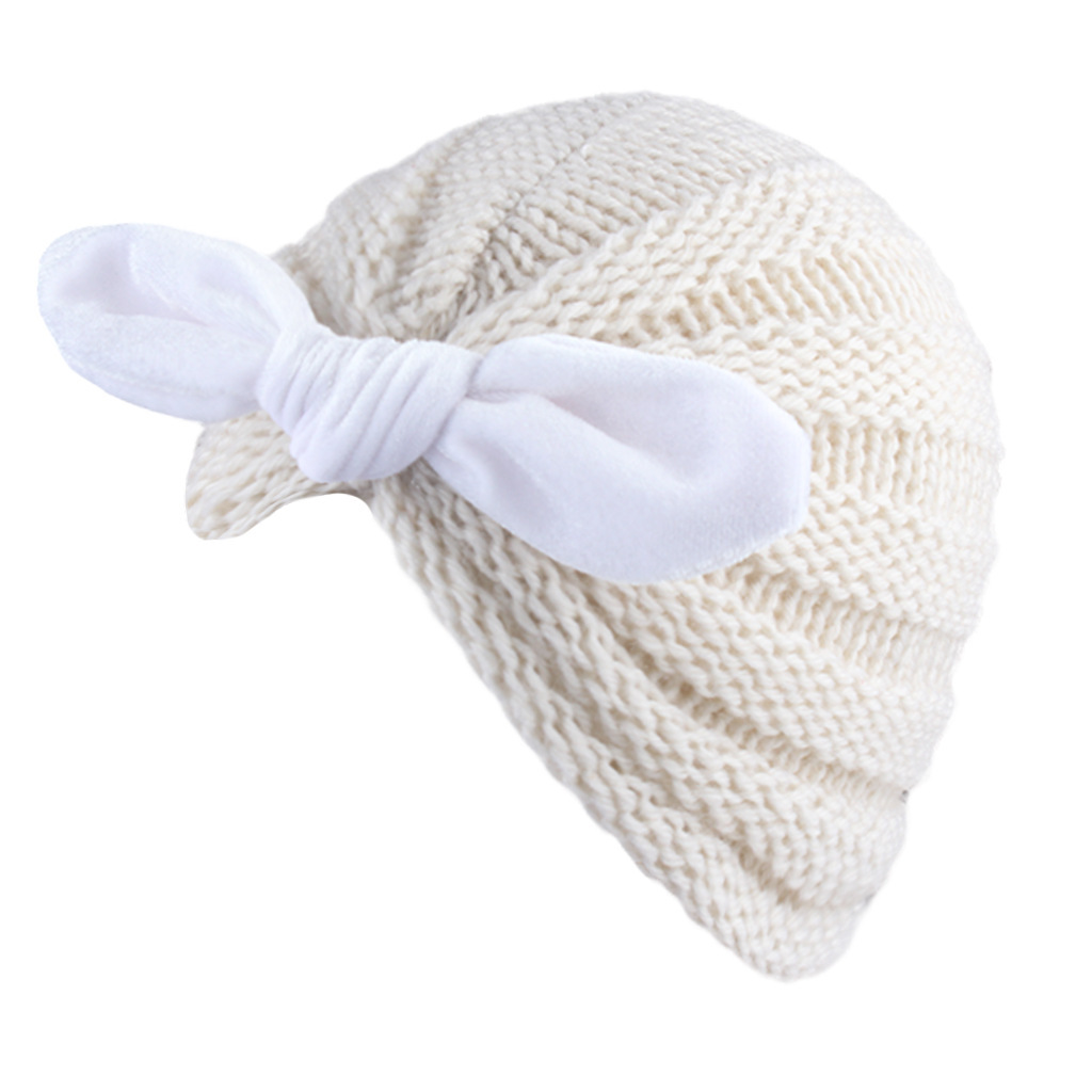 European and American 10 Colors Children's Gold Velvet Knotted Rabbit Ears Woolen Cap Baby Autumn and Winter Thermal Knitting