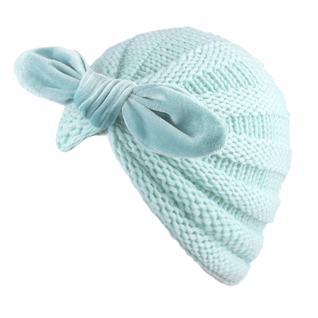European and American 10 Colors Children's Gold Velvet Knotted Rabbit Ears Woolen Cap Baby Autumn and Winter Thermal Knitting