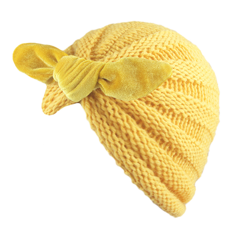 European and American 10 Colors Children's Gold Velvet Knotted Rabbit Ears Woolen Cap Baby Autumn and Winter Thermal Knitting