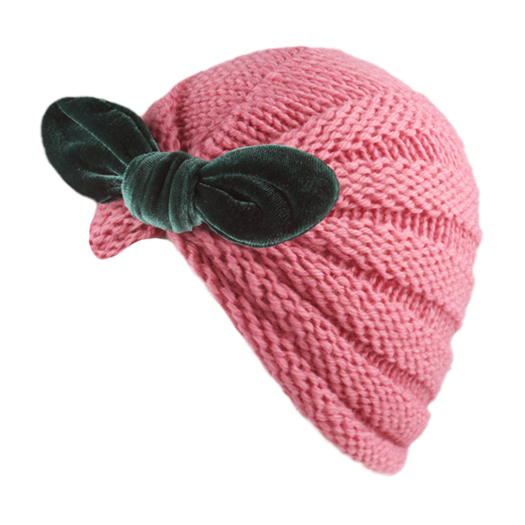 European and American 10 Colors Children's Gold Velvet Knotted Rabbit Ears Woolen Cap Baby Autumn and Winter Thermal Knitting