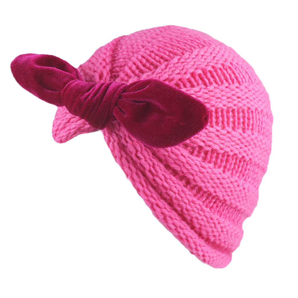 European and American 10 Colors Children's Gold Velvet Knotted Rabbit Ears Woolen Cap Baby Autumn and Winter Thermal Knitting
