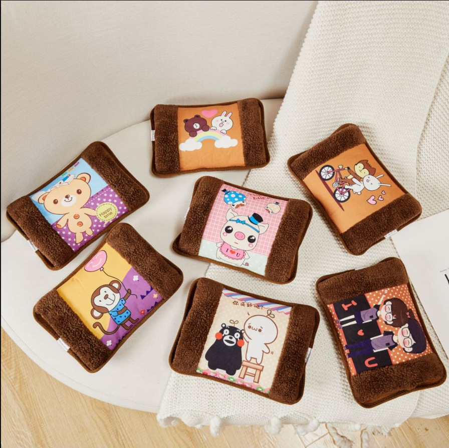 New Cartoon Plush Hot Water Bag Safe and Explosion Protective Double Plug Electric Warming Warm Waist Warm Feet Charging Hand Warmer Factory Direct Sales