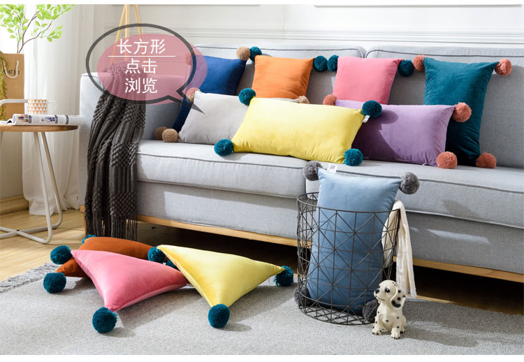 INS Style Fur Ball Triangle Cushion Soft Bag Tatami Bed Head Backrest Pillow Office Waist Cushion Fabric INS Style Fur Ball Triangle Cushion Soft Bag Tatami Bed Head Backrest Pillow Office Waist Cushion Fabric