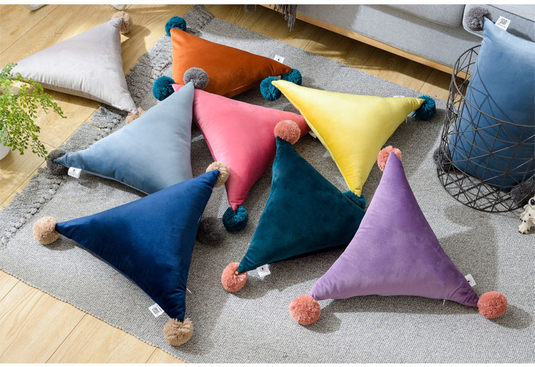 INS Style Fur Ball Triangle Cushion Soft Bag Tatami Bed Head Backrest Pillow Office Waist Cushion Fabric INS Style Fur Ball Triangle Cushion Soft Bag Tatami Bed Head Backrest Pillow Office Waist Cushion Fabric