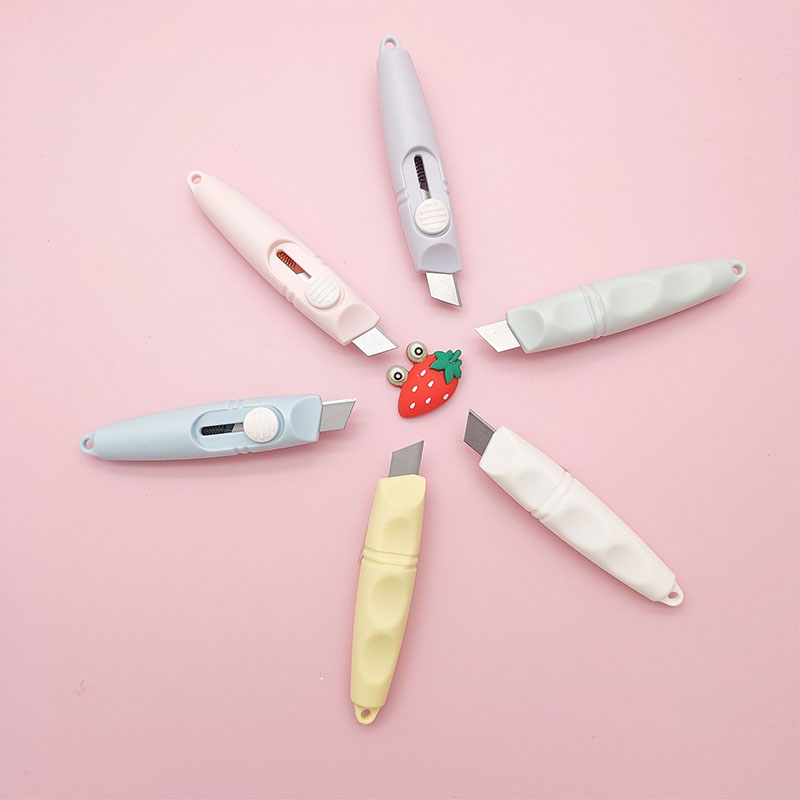 Morandi Mini Student Art Knife Elastic Self-Locking Small Creative Whistle Paper Cutter Portable Unpacking Knife