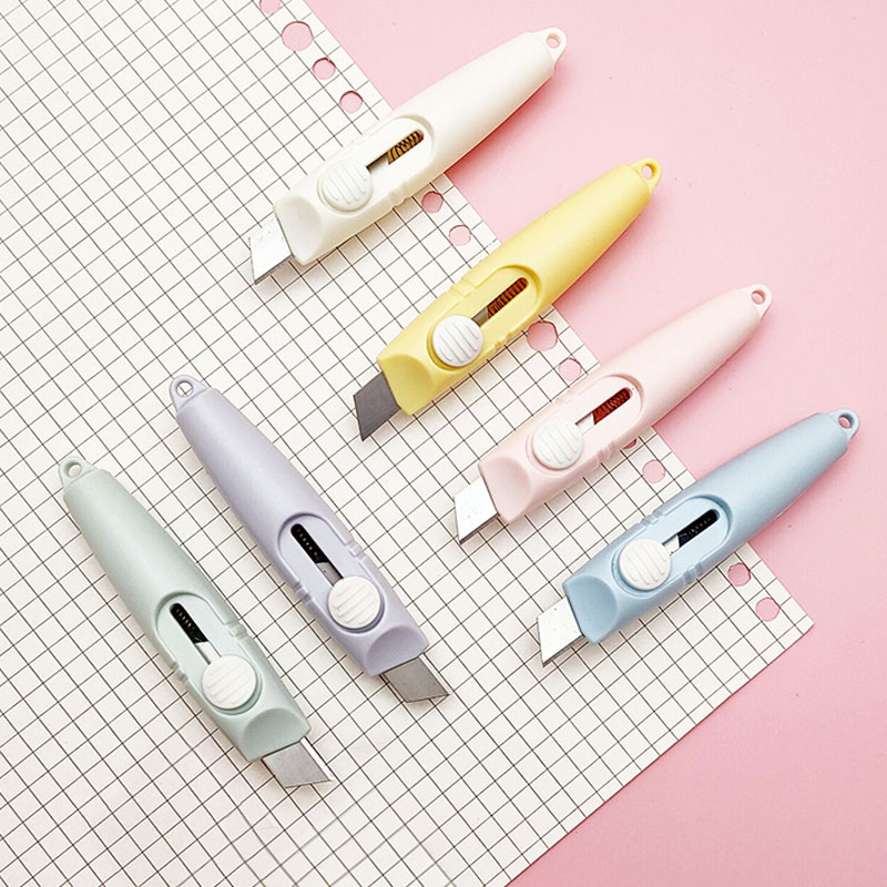Morandi Mini Student Art Knife Elastic Self-Locking Small Creative Whistle Paper Cutter Portable Unpacking Knife