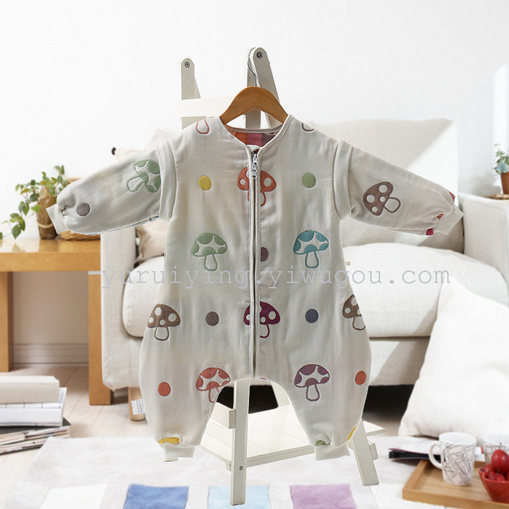 Six layers of gauze cotton children baby baby warm sleeping bag split Leotard