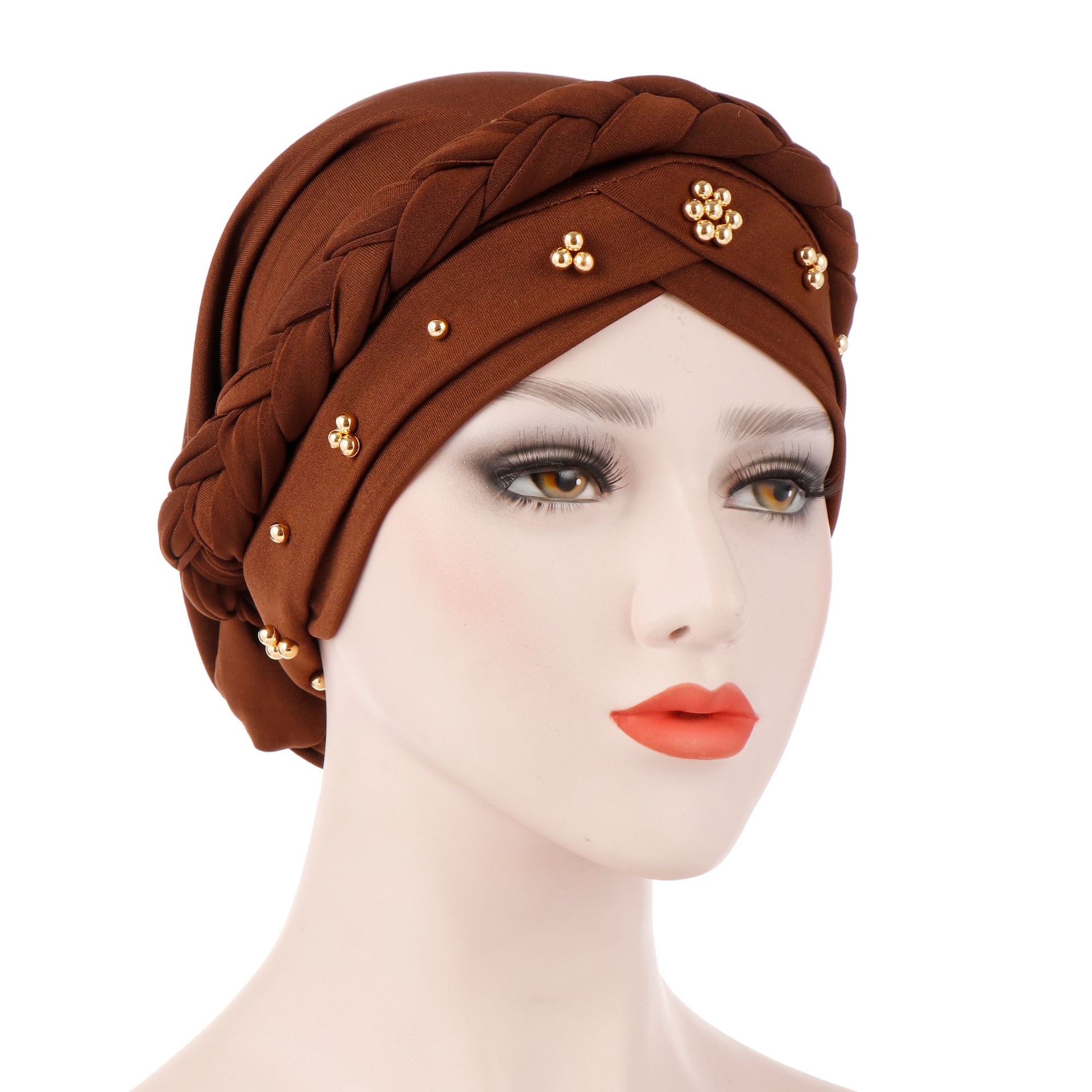 New Spring and Autumn Muslim Hooded Cap Milk Silk Monochrome Beaded Whip TamO&#039;Shanter Spot