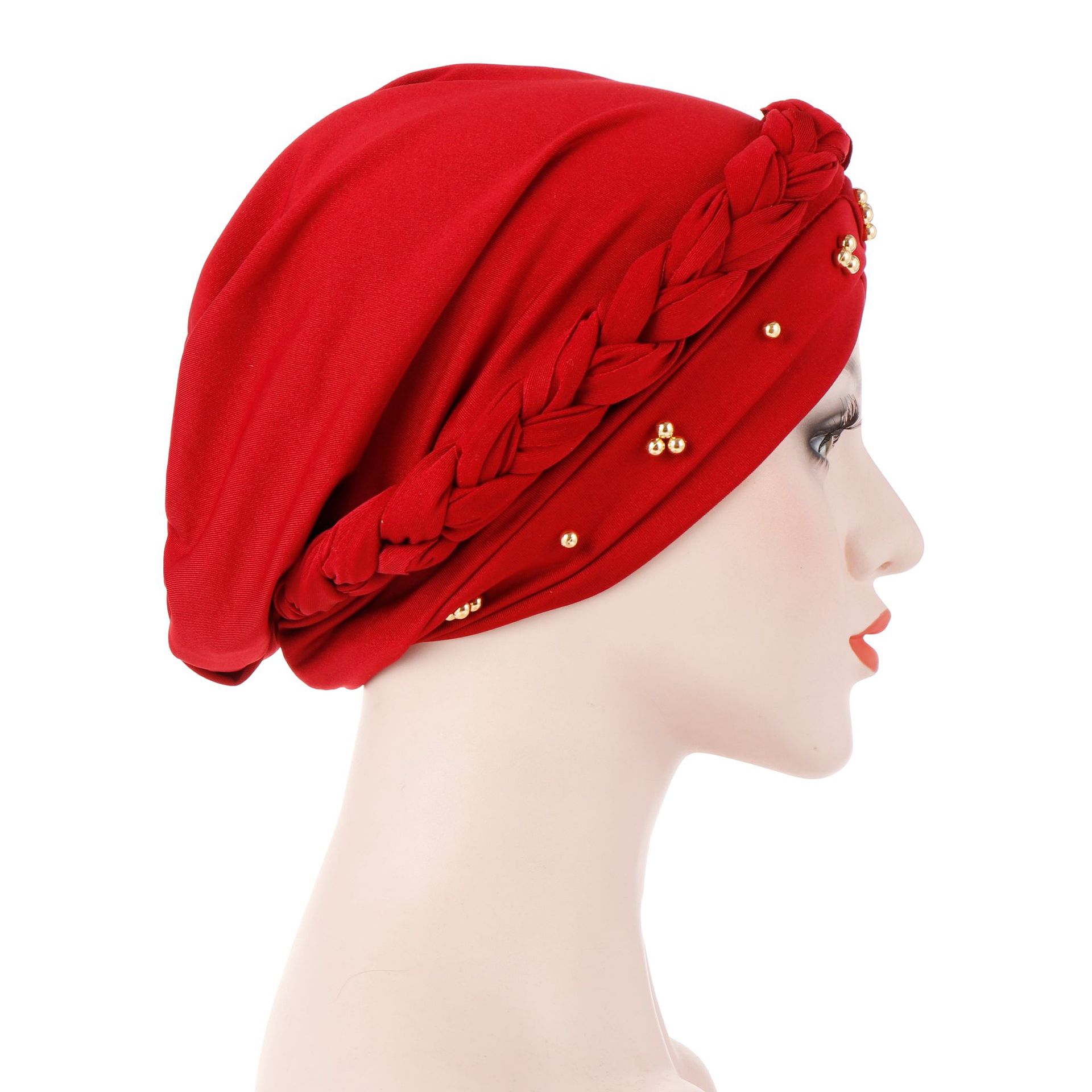 New Spring and Autumn Muslim Hooded Cap Milk Silk Monochrome Beaded Whip TamO&#039;Shanter Spot