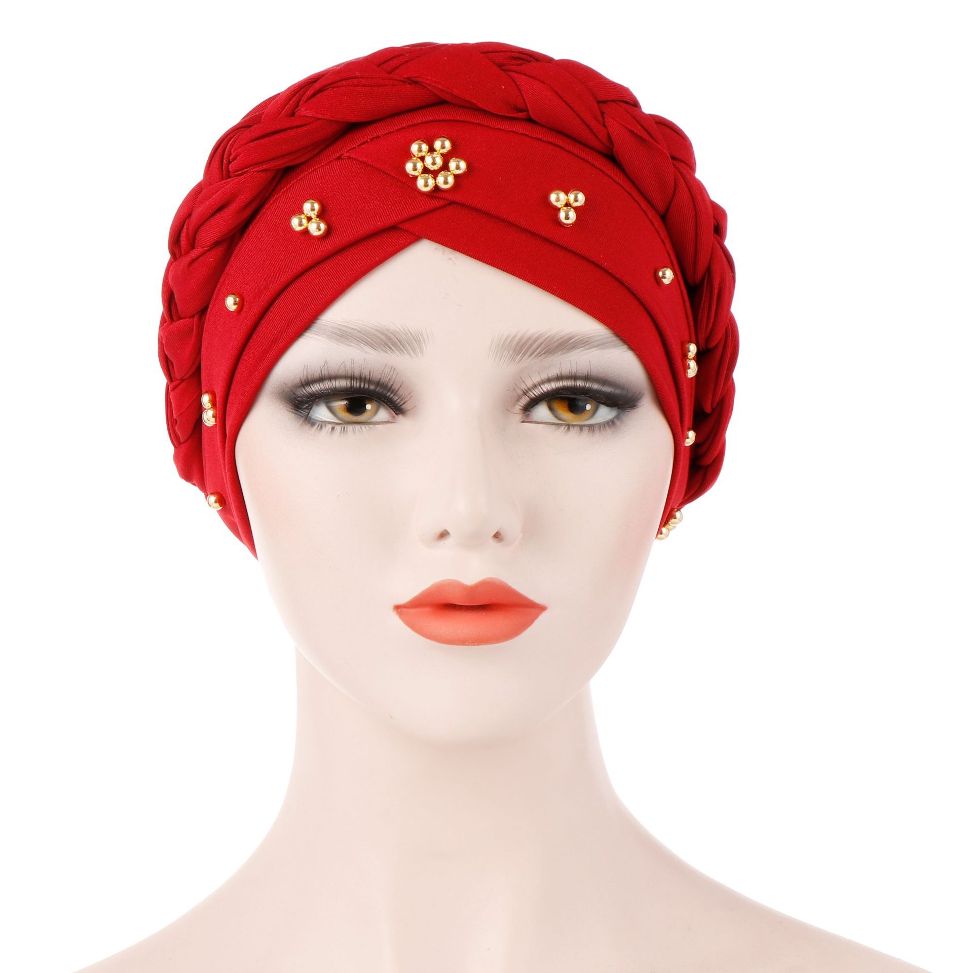 New Spring and Autumn Muslim Hooded Cap Milk Silk Monochrome Beaded Whip TamO&#039;Shanter Spot