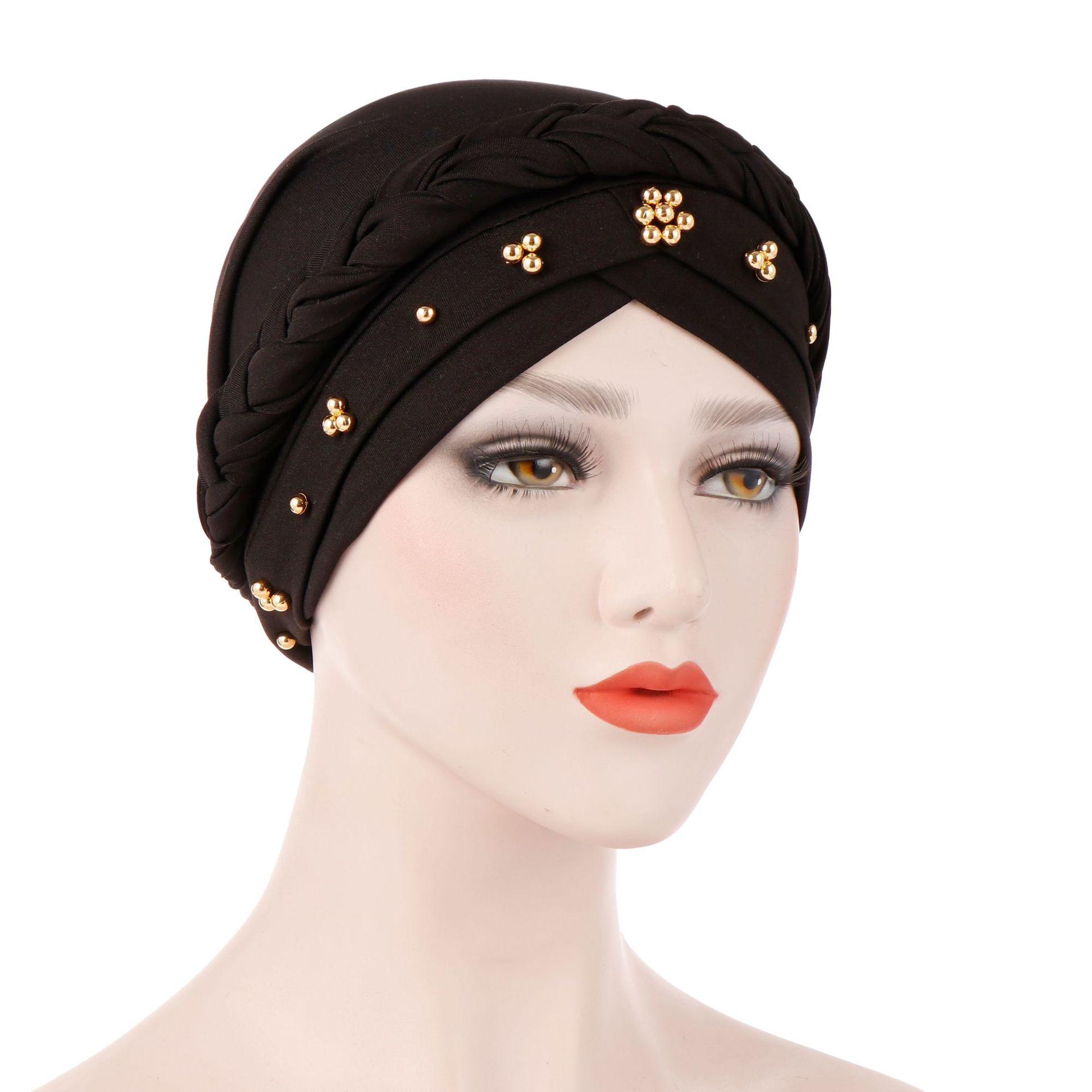 New Spring and Autumn Muslim Hooded Cap Milk Silk Monochrome Beaded Whip TamO'Shanter Spot New Spring and Autumn Muslim Hooded Cap Milk Silk Monochrome Beaded Whip TamO'Shanter Spot
