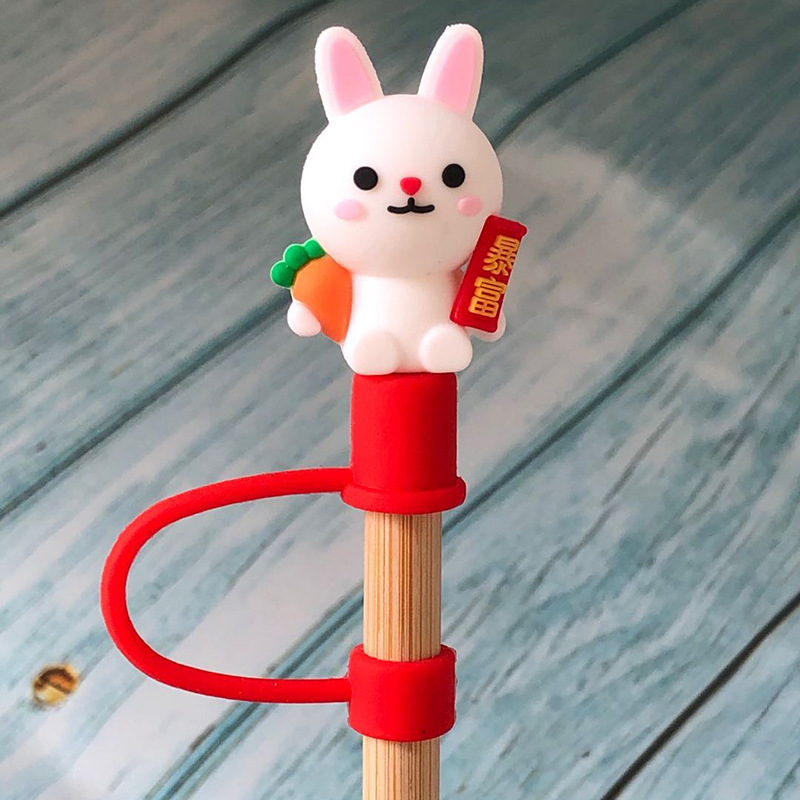 Silicone Glass Straw Dust Plug Dust Protection Cap Cute Doll Straw Dust Cover Anti-Dust Insect-Proof