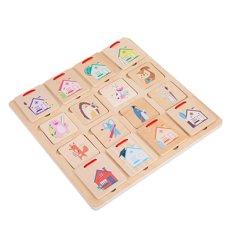 New Children&#039;s Wooden Small Animal House-Hunting Puzzle Puzzle Animal Cognitive Pairing Desktop Game Factory Direct Sales
