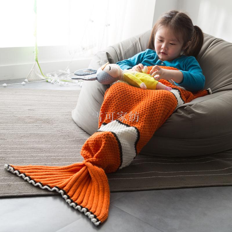 Knitted mermaid tail blankets available in stock nemo fish new knitted children&#039;s sleeping bag