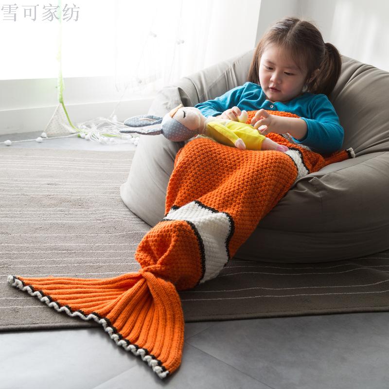 Knitted mermaid tail blankets available in stock nemo fish new knitted children's sleeping bag Knitted mermaid tail blankets available in stock nemo fish new knitted children's sleeping bag