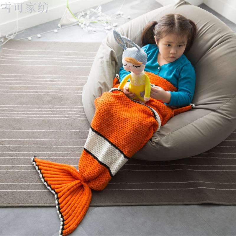 Knitted mermaid tail blankets available in stock nemo fish new knitted children's sleeping bag Knitted mermaid tail blankets available in stock nemo fish new knitted children's sleeping bag
