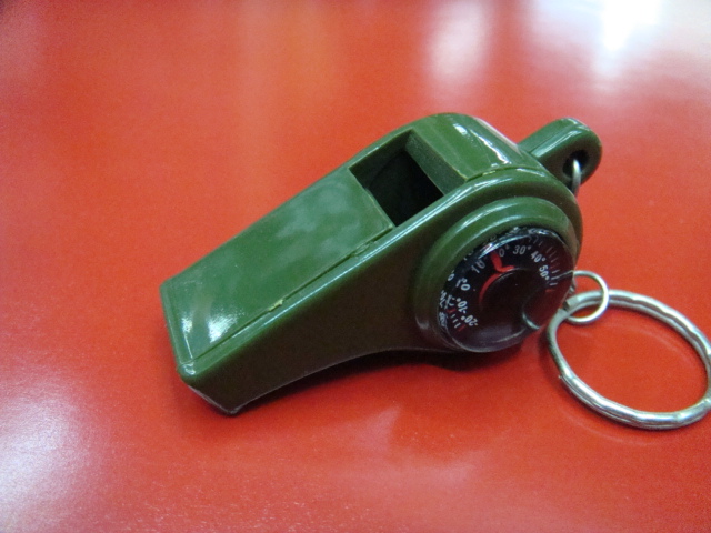 Outdoor multi-purpose survival whistle referee whistle compass/thermometer/coach triple whistle key chain